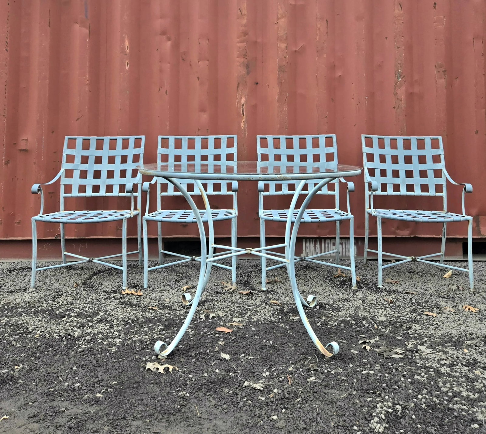 Vintage Wrought Iron Outdoor Dining Table & 4 Chairs - 8