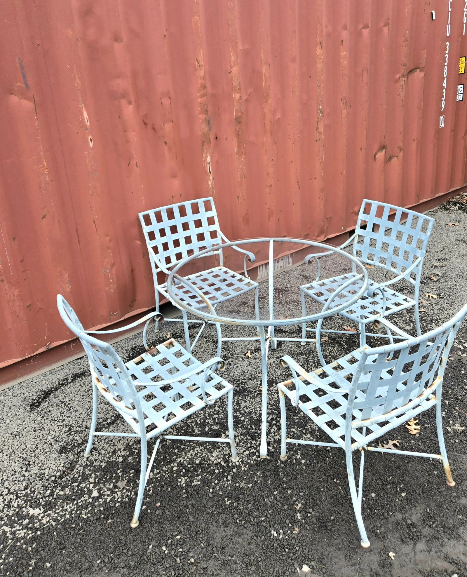 Vintage Wrought Iron Outdoor Dining Table & 4 Chairs - 9