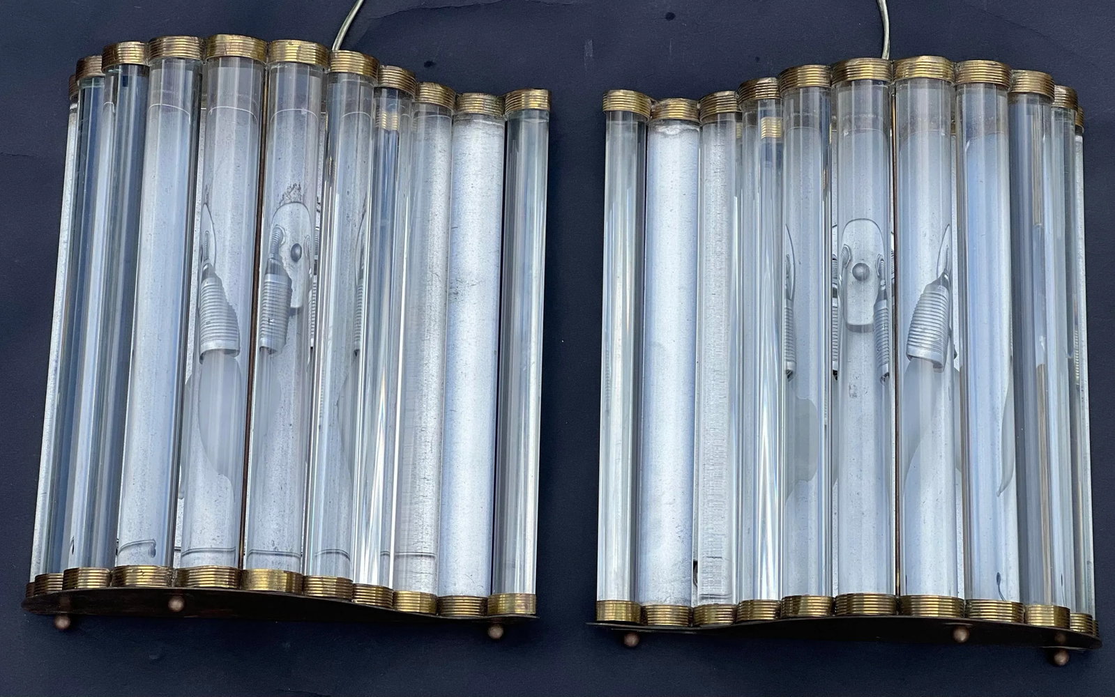 Pair 1940's Murano Glass and Brass Wall Sconces. - 5