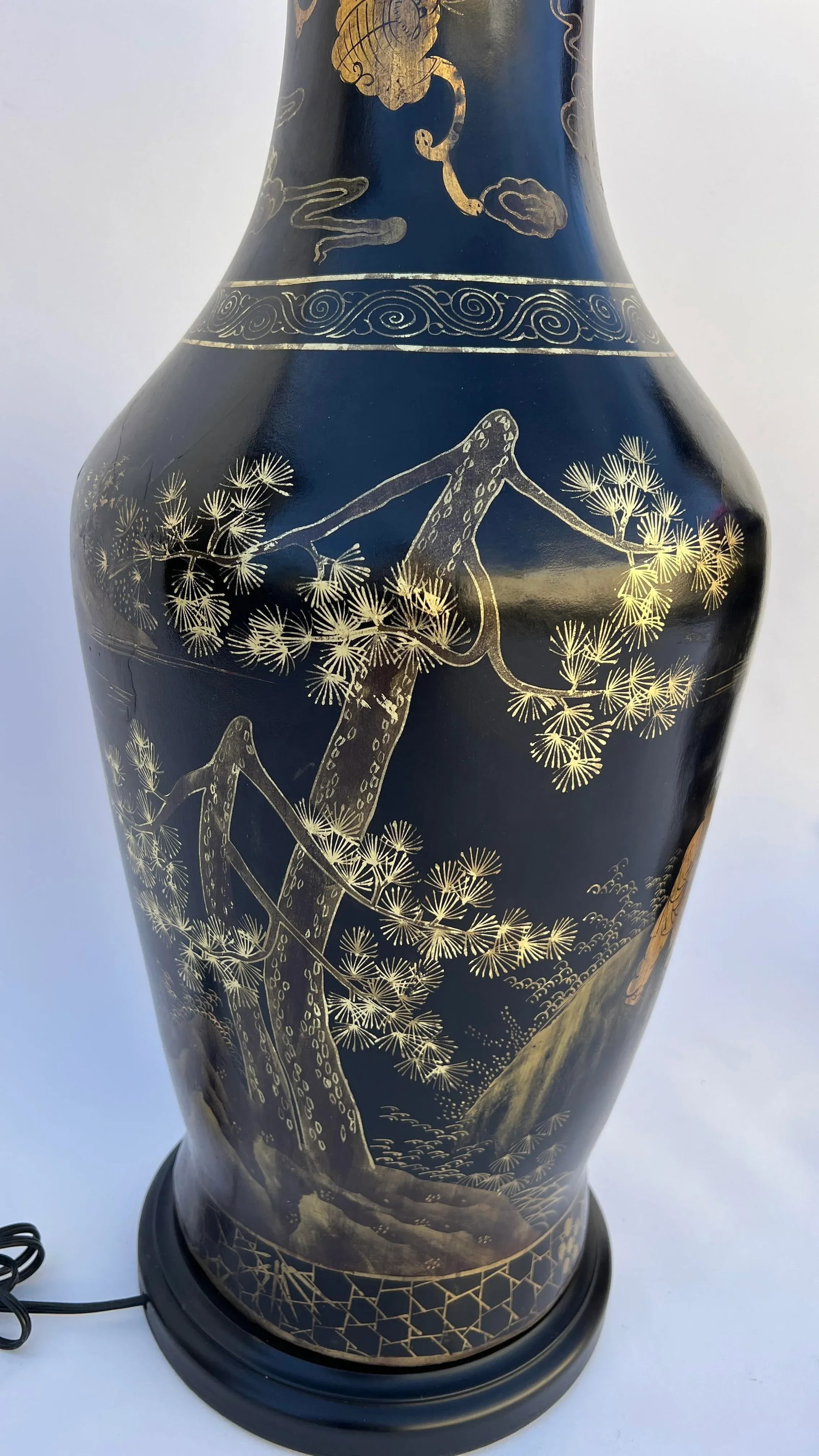 Pair 1970s Large Chinoiserie Papier-Mache Table Lamps - 7