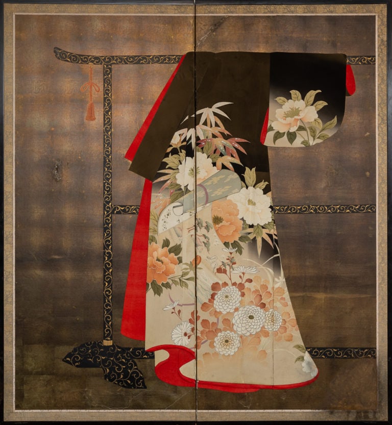 1920s Vintage Japanese Two Panel Kimono Screen - 11