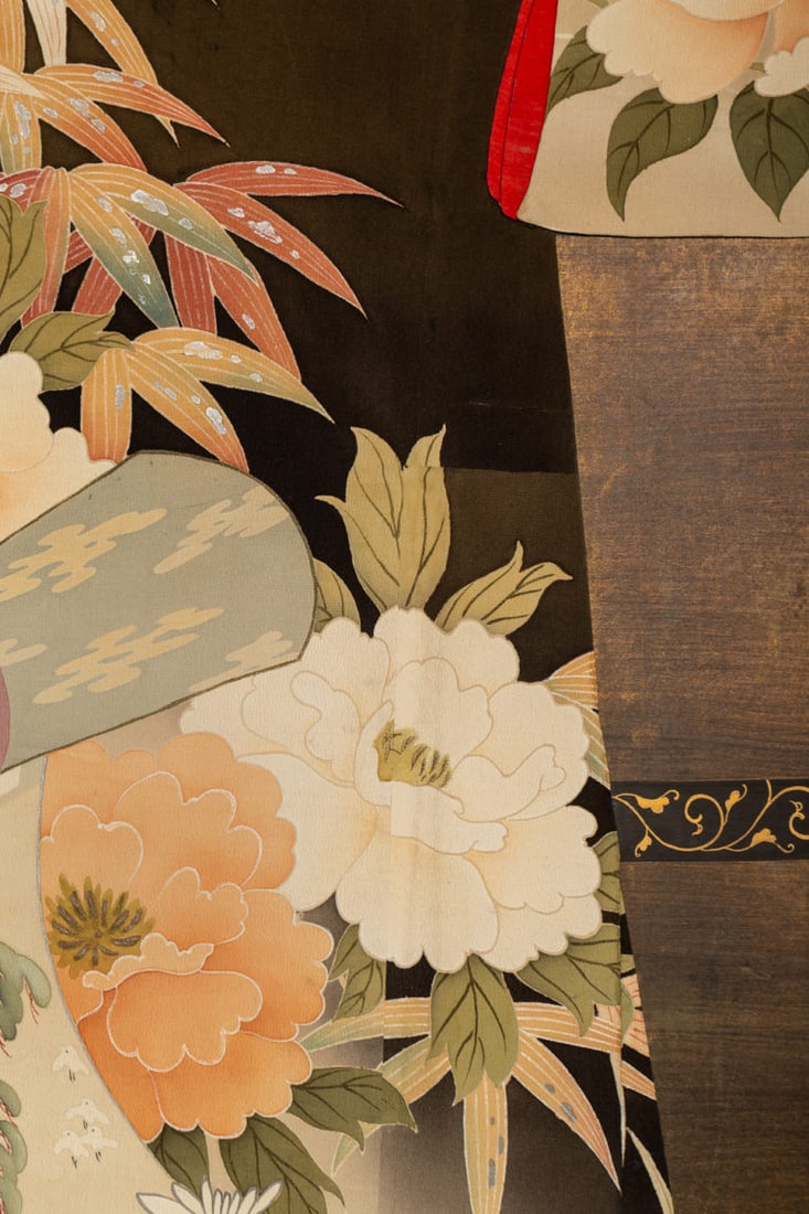 1920s Vintage Japanese Two Panel Kimono Screen - 2