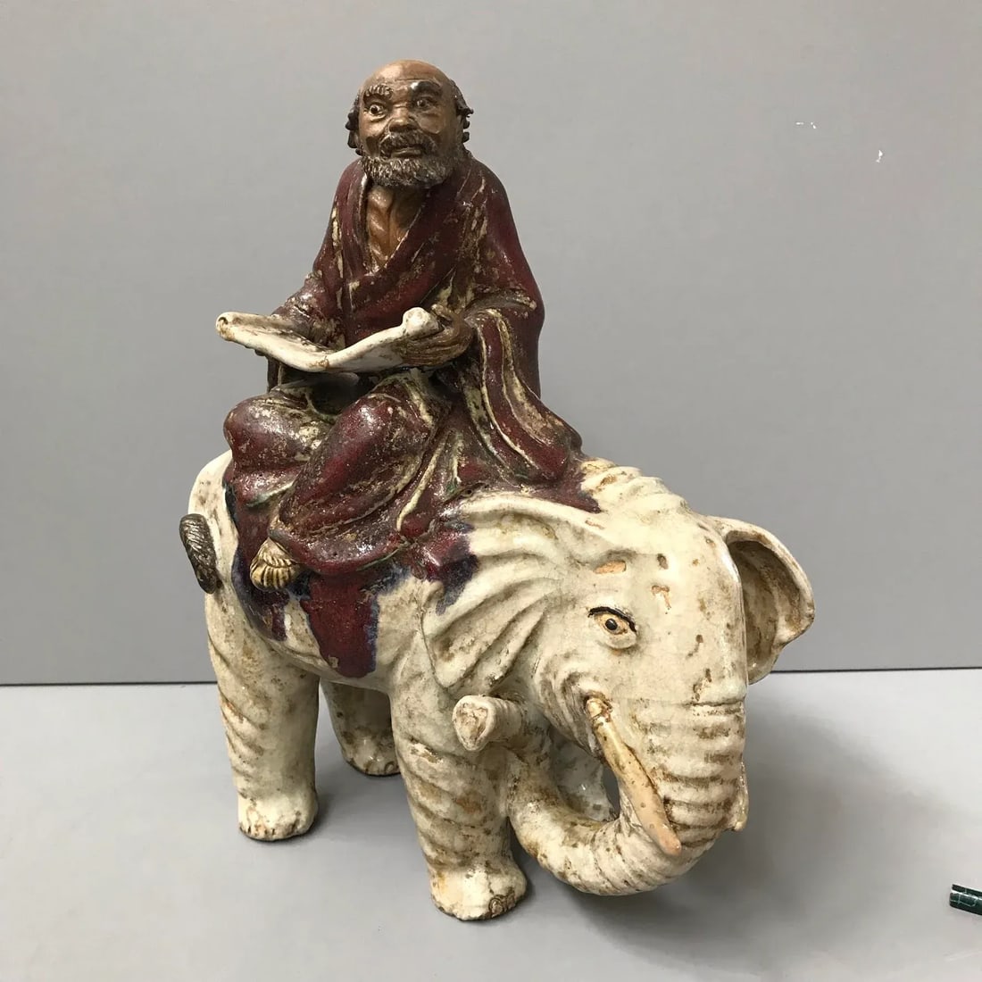 Early 1900s Antique Shiwan Lohan on an Elephant - 2