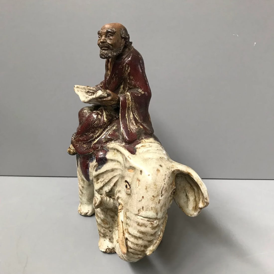 Early 1900s Antique Shiwan Lohan on an Elephant - 3