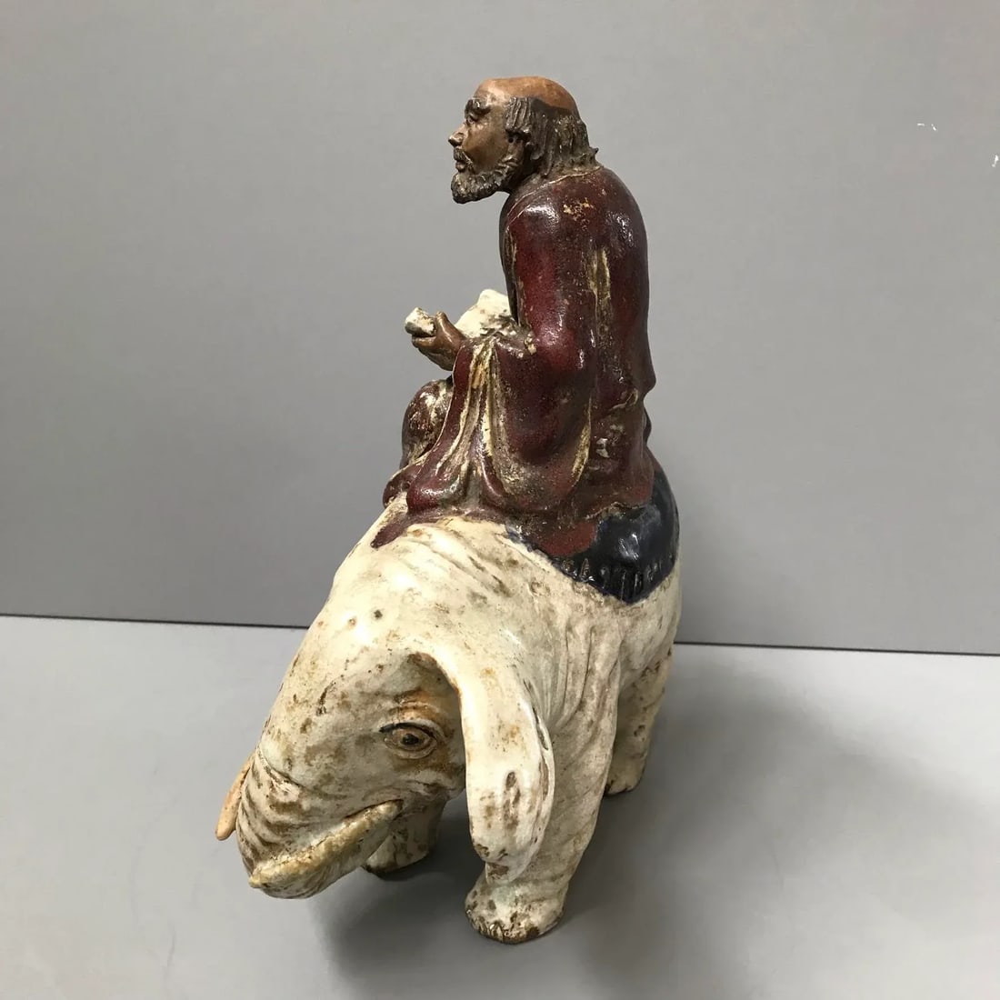 Early 1900s Antique Shiwan Lohan on an Elephant - 4
