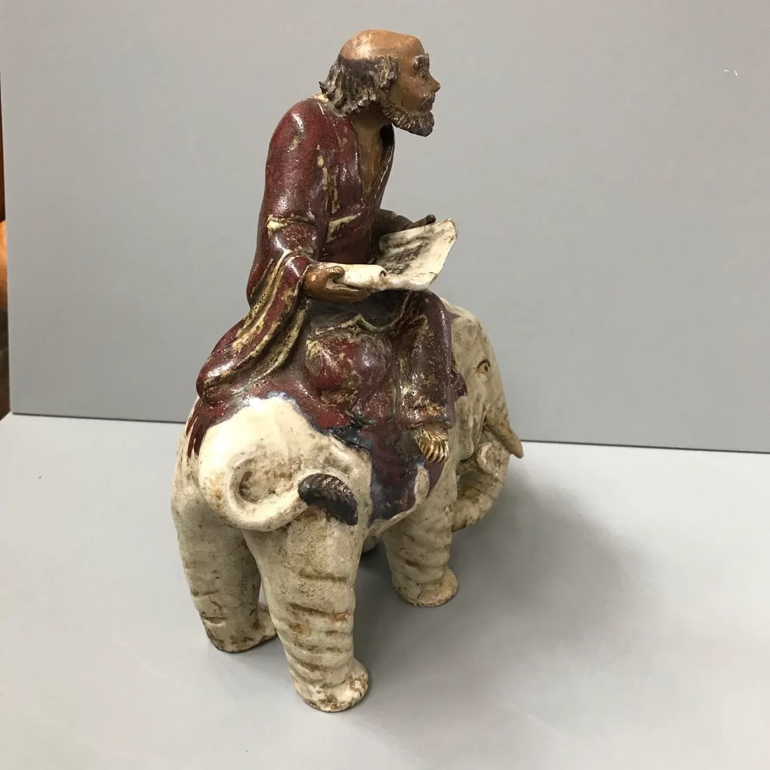 Early 1900s Antique Shiwan Lohan on an Elephant - 6