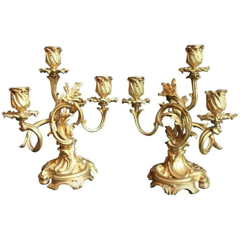 19th Century Ormolu Louis XV Style Candelabras - a Pair - 12