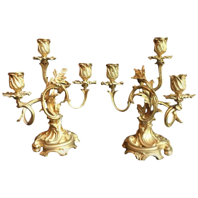 19th Century Ormolu Louis XV Style Candelabras - a Pair (1 of 12)