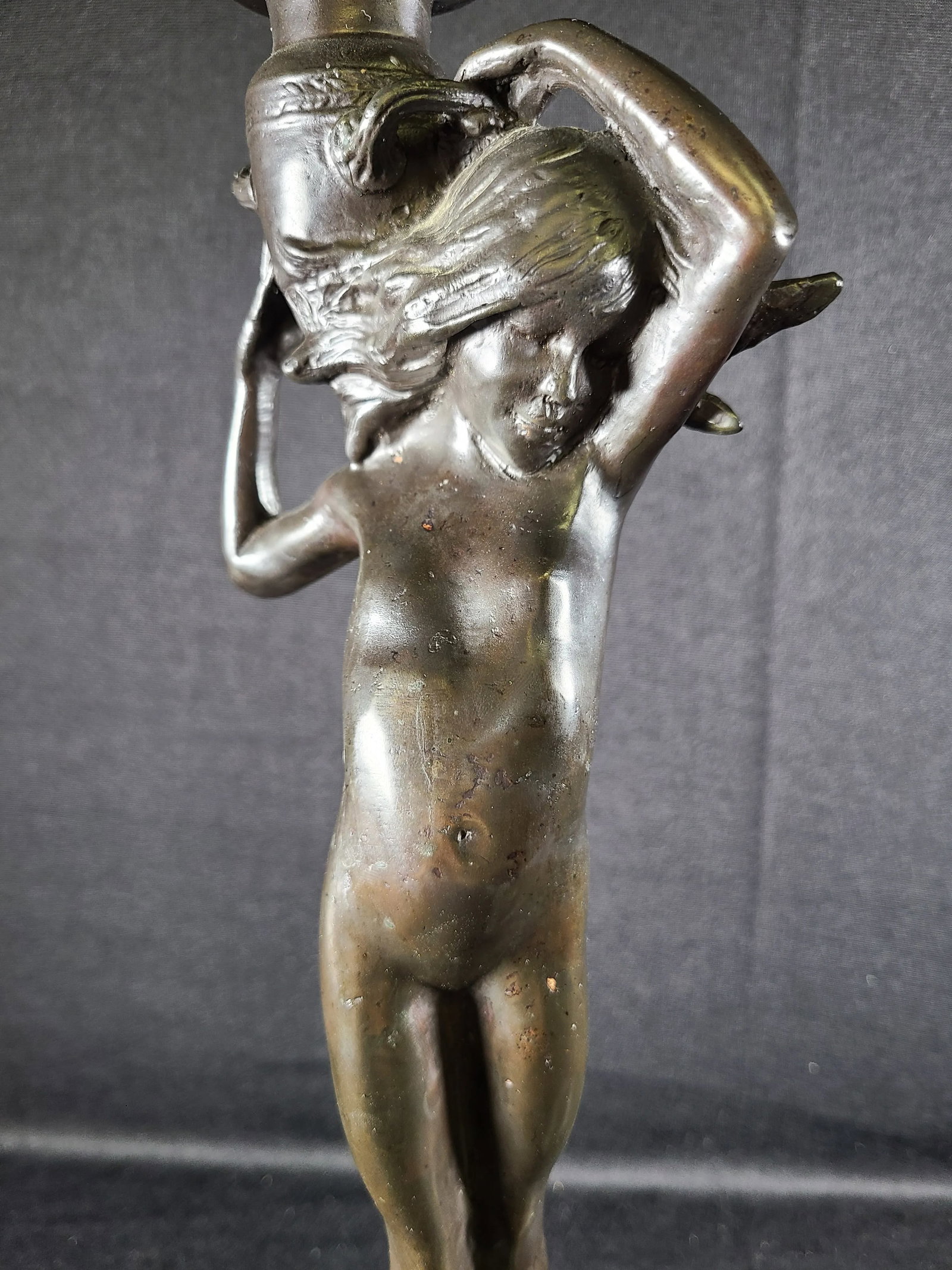 1910s Edward McCartan Bronze Sculpture Art Nudes on Marble Base Candlestick Holders- a Pair - 6