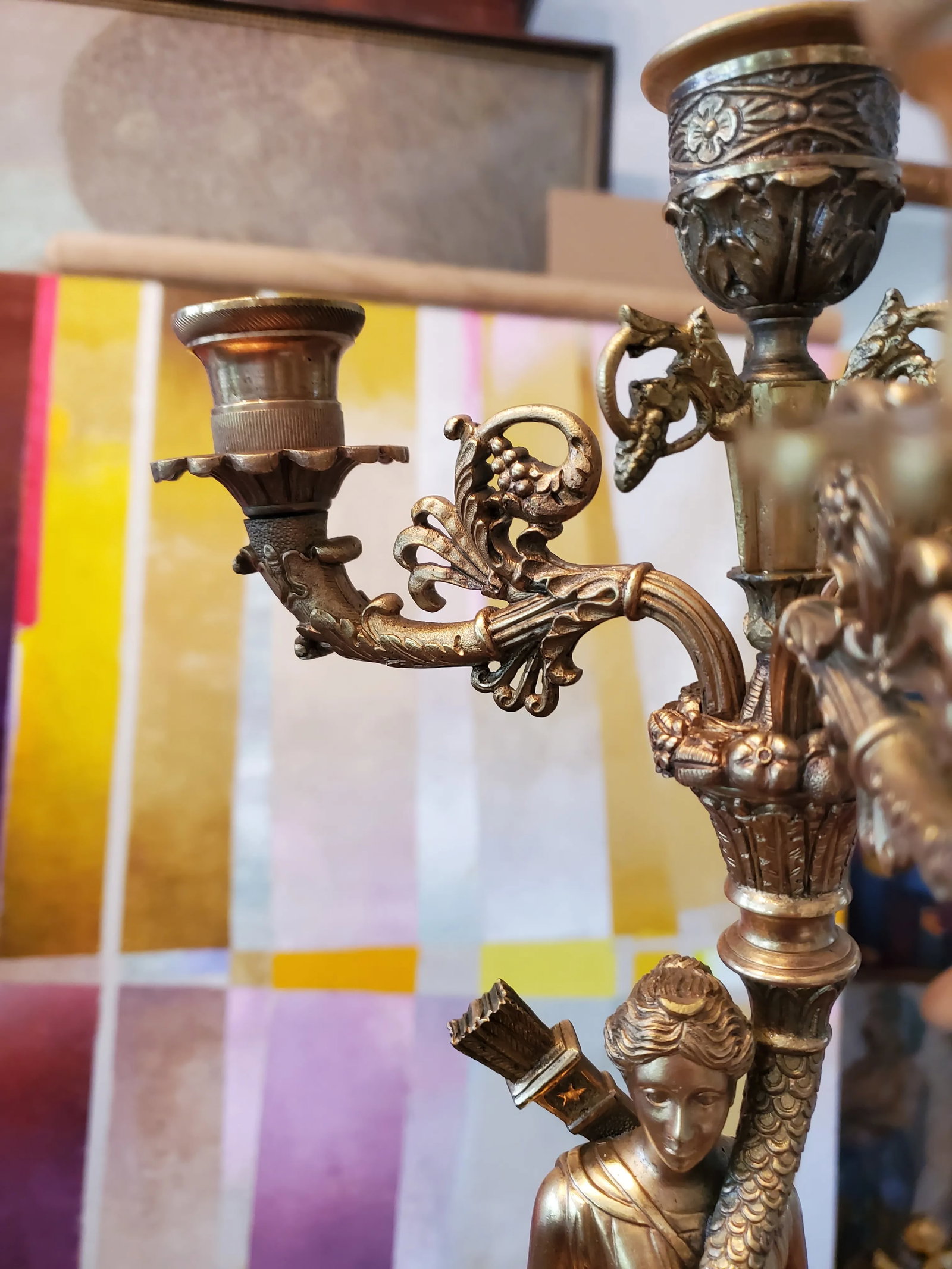 Antique French Empire Ormolu Gilt Gold Candleabras- Set of 2 - 6