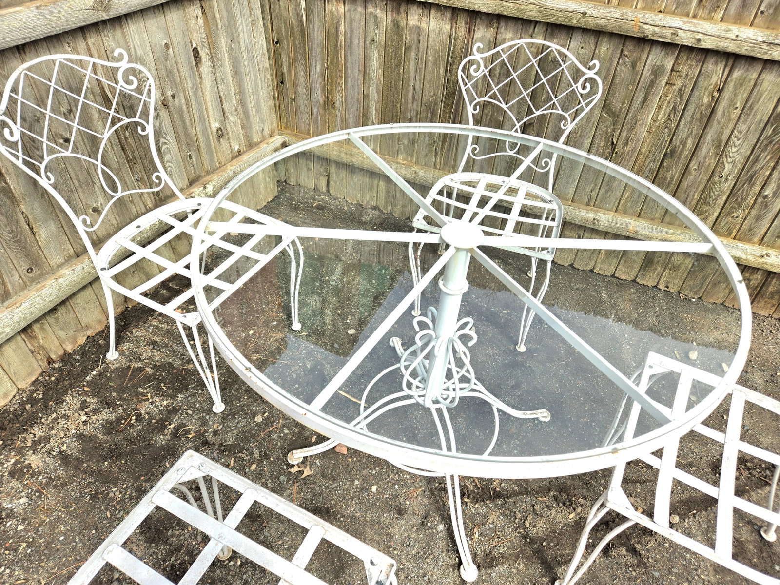 Vintage Wrought Iron Outdoor Patio Dining Table and Chairs - 10