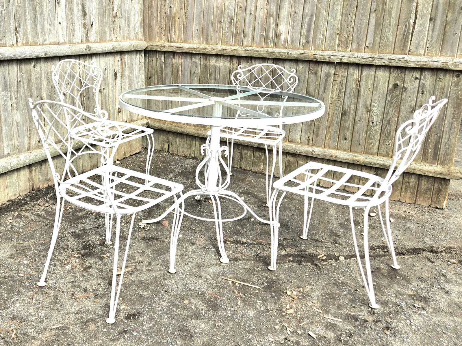 Vintage Wrought Iron Outdoor Patio Dining Table and Chairs - 4