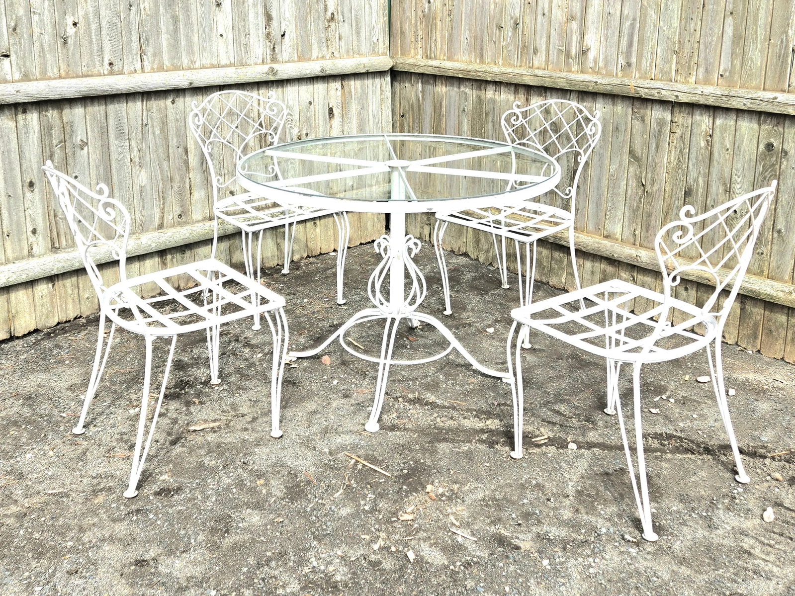 Vintage Wrought Iron Outdoor Patio Dining Table and Chairs - 5