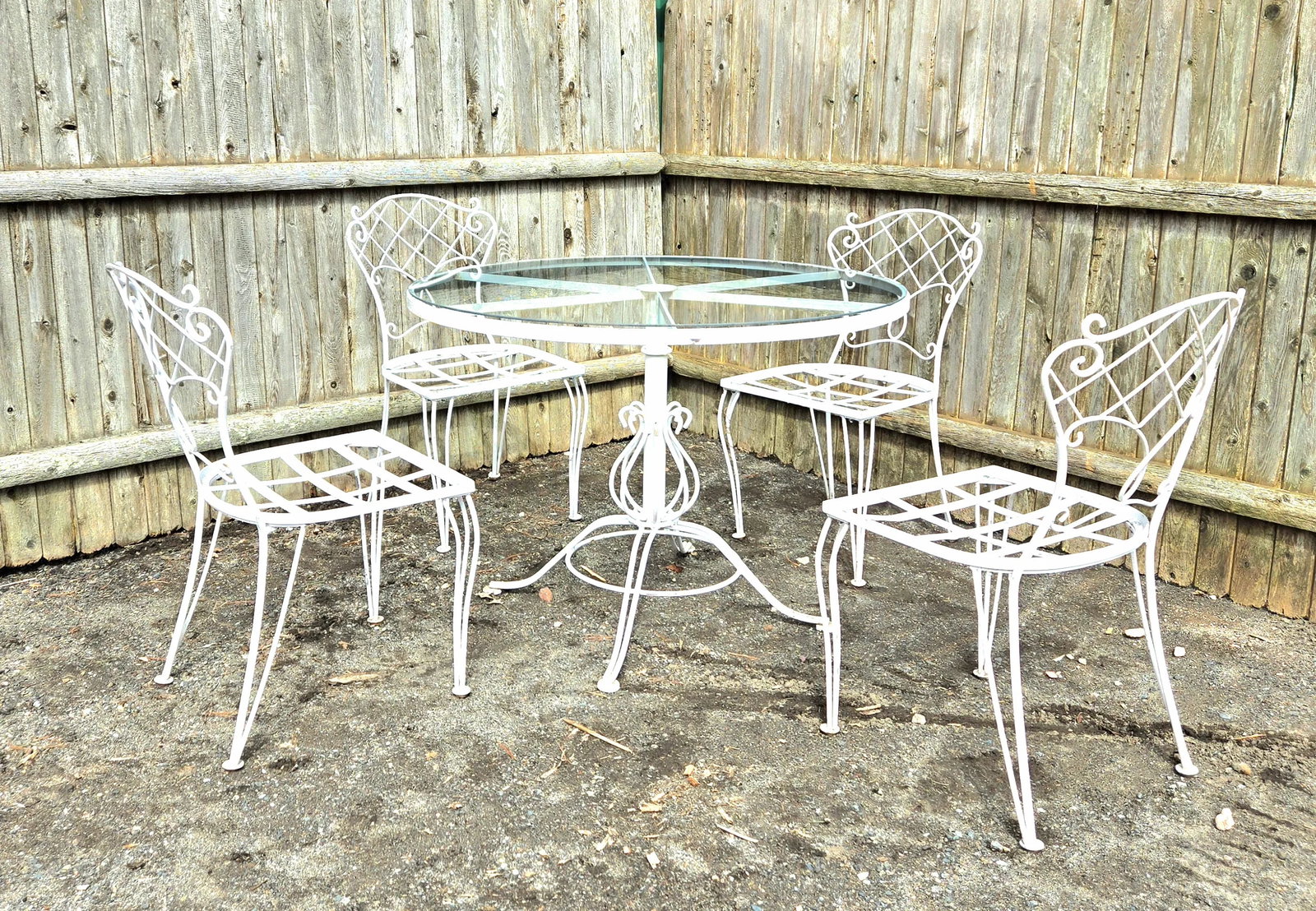 Vintage Wrought Iron Outdoor Patio Dining Table and Chairs - 6