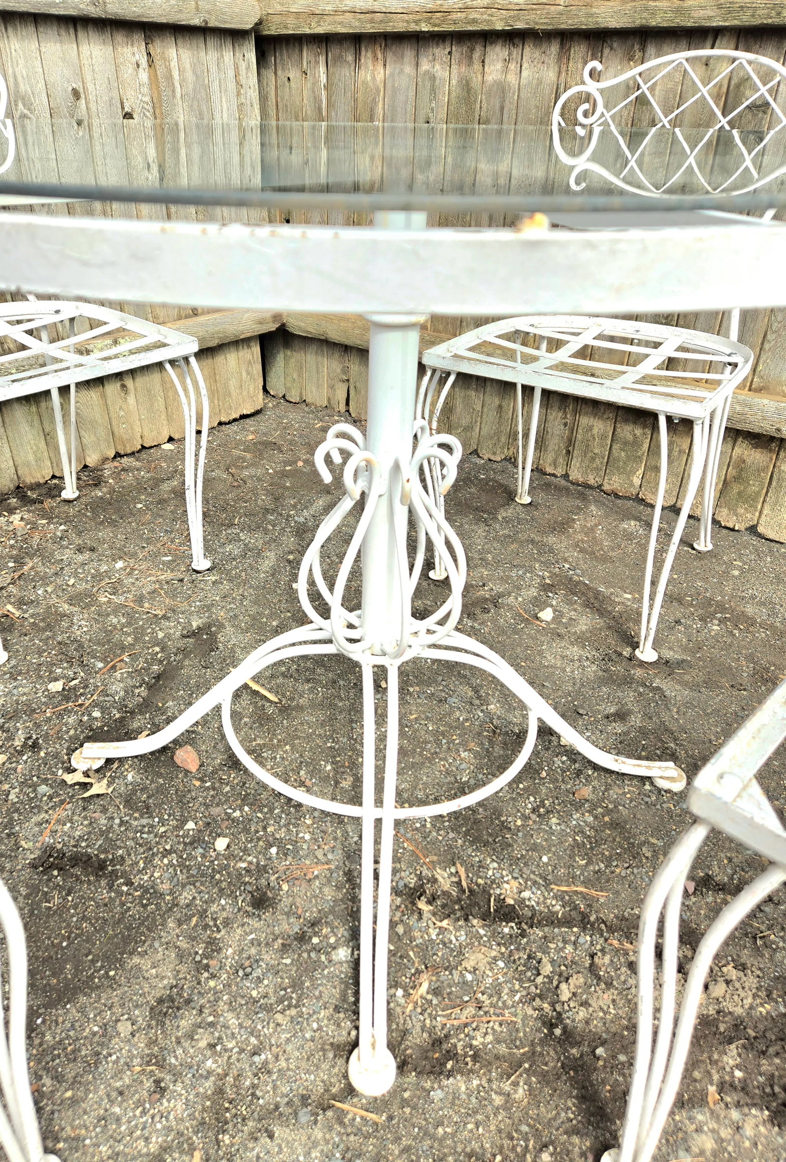 Vintage Wrought Iron Outdoor Patio Dining Table and Chairs - 7