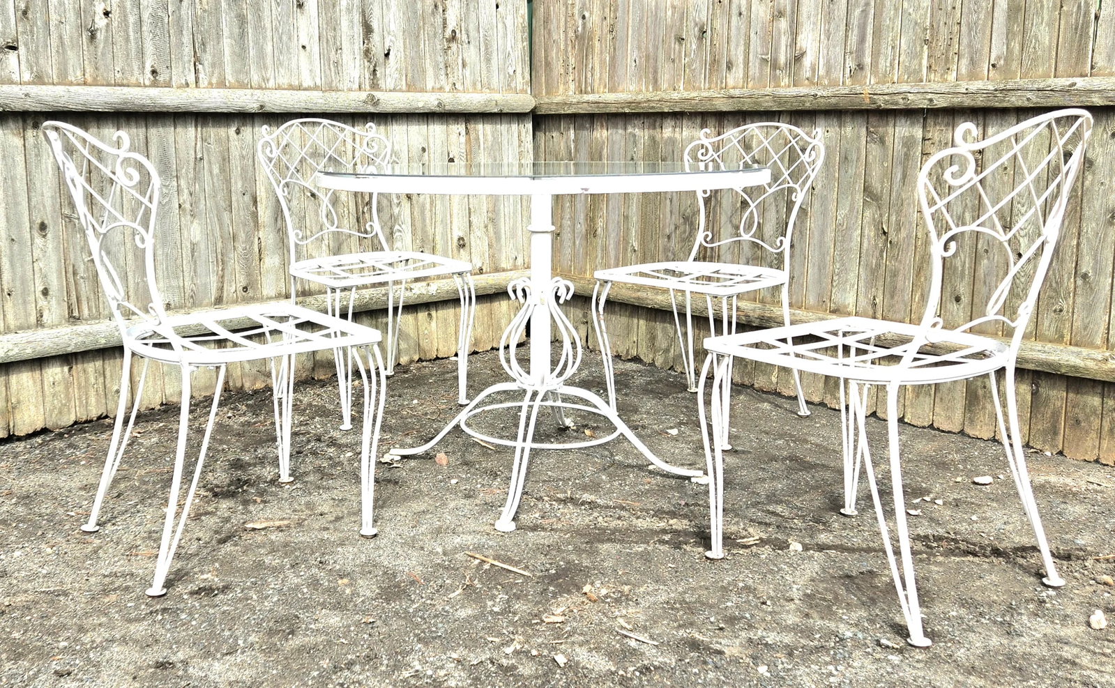 Vintage Wrought Iron Outdoor Patio Dining Table and Chairs - 8