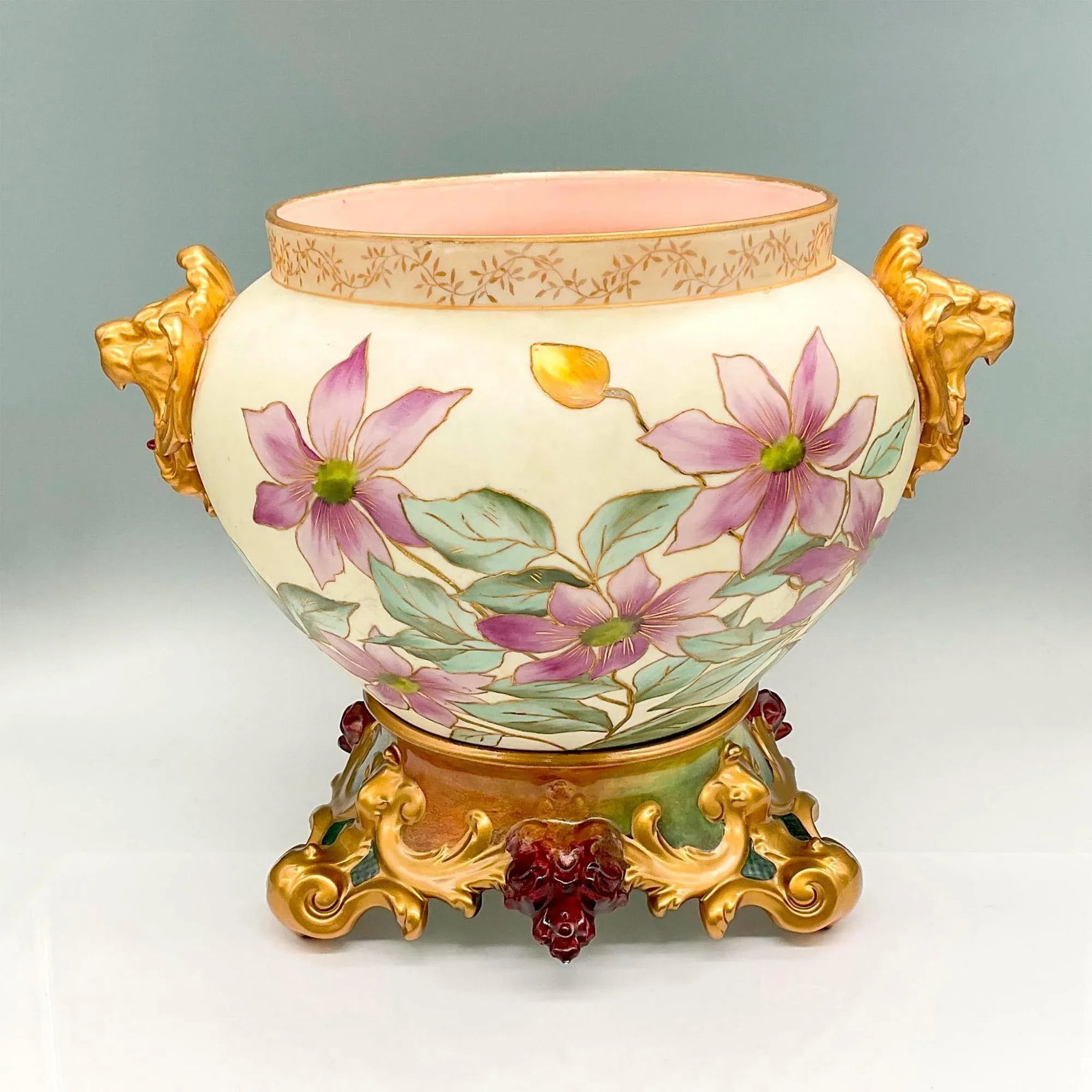 French Hand Painted & Gilt Limoges Porcelain Jardiniere / Base - 10