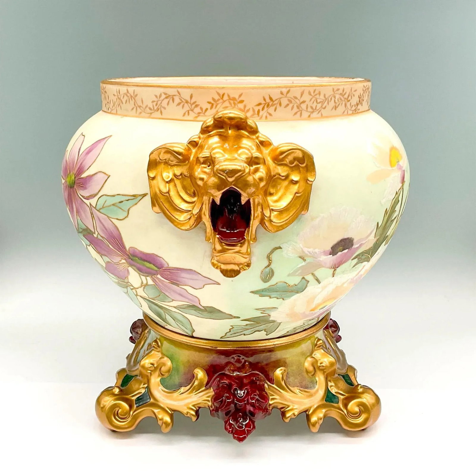 French Hand Painted & Gilt Limoges Porcelain Jardiniere / Base - 2