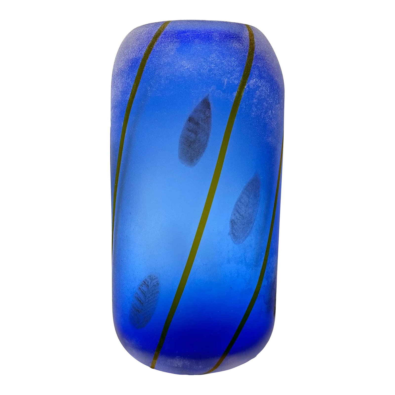 1970s Cenedese Murano Cobalt Blue Scavo Italian Art Glass Vase: This large and heavy Cenedese Murano cobalt blue scavo Italian art glass vase is signed on the base "Cenedese." The acid treated or "scavo" exterior of the glass has a rough texture. The thick cobalt