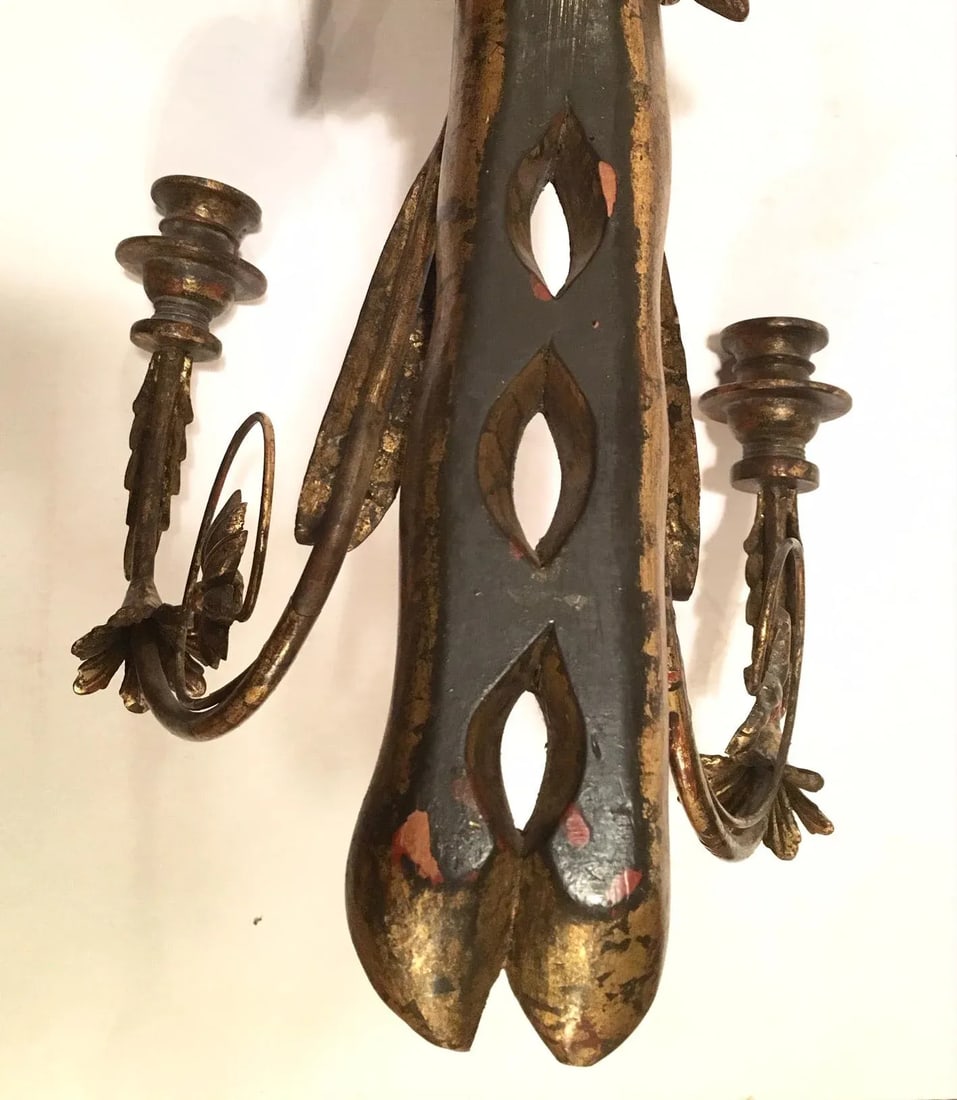 American Federal Style Eagle Wood Carved Two-Light Sconce - 10