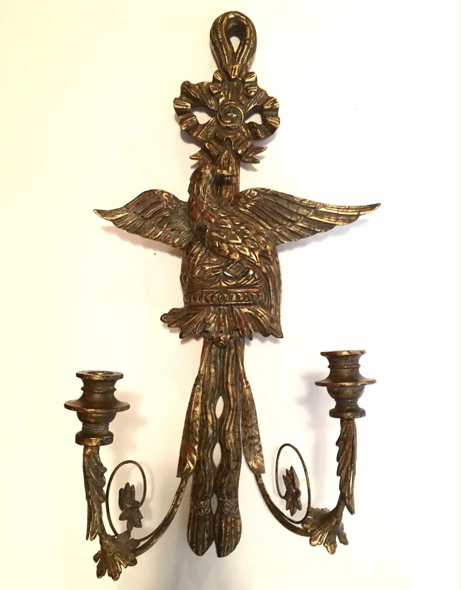American Federal Style Eagle Wood Carved Two-Light Sconce - 12