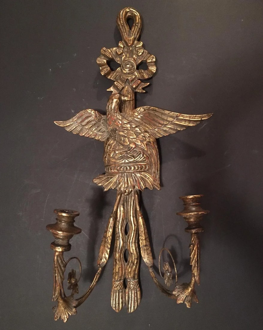 American Federal Style Eagle Wood Carved Two-Light Sconce - 2