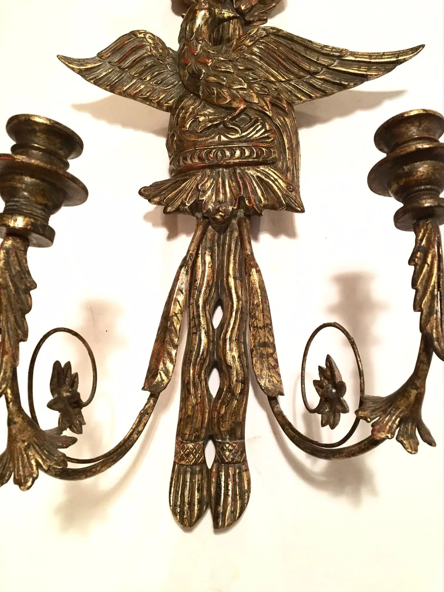 American Federal Style Eagle Wood Carved Two-Light Sconce - 7
