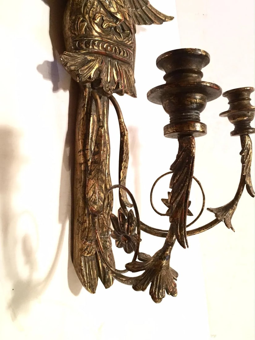 American Federal Style Eagle Wood Carved Two-Light Sconce - 8