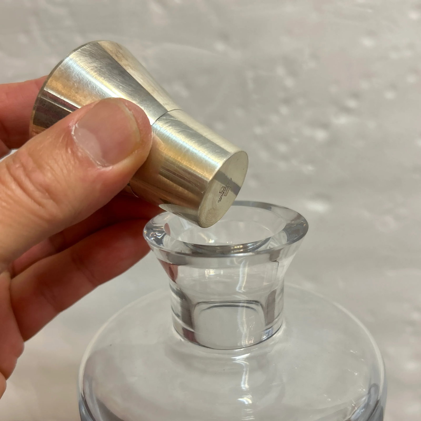 Christolfle Sterling and Crystal Etched Decanter Signed - 11