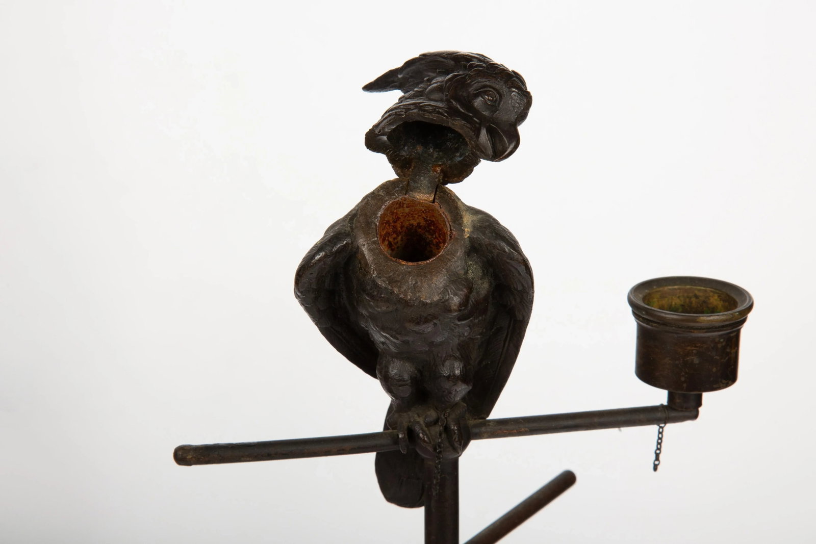19th Century Parakeet Perch Inkwell Candlesticks: Ink 'n' Perch Delight! - A Pair - 5