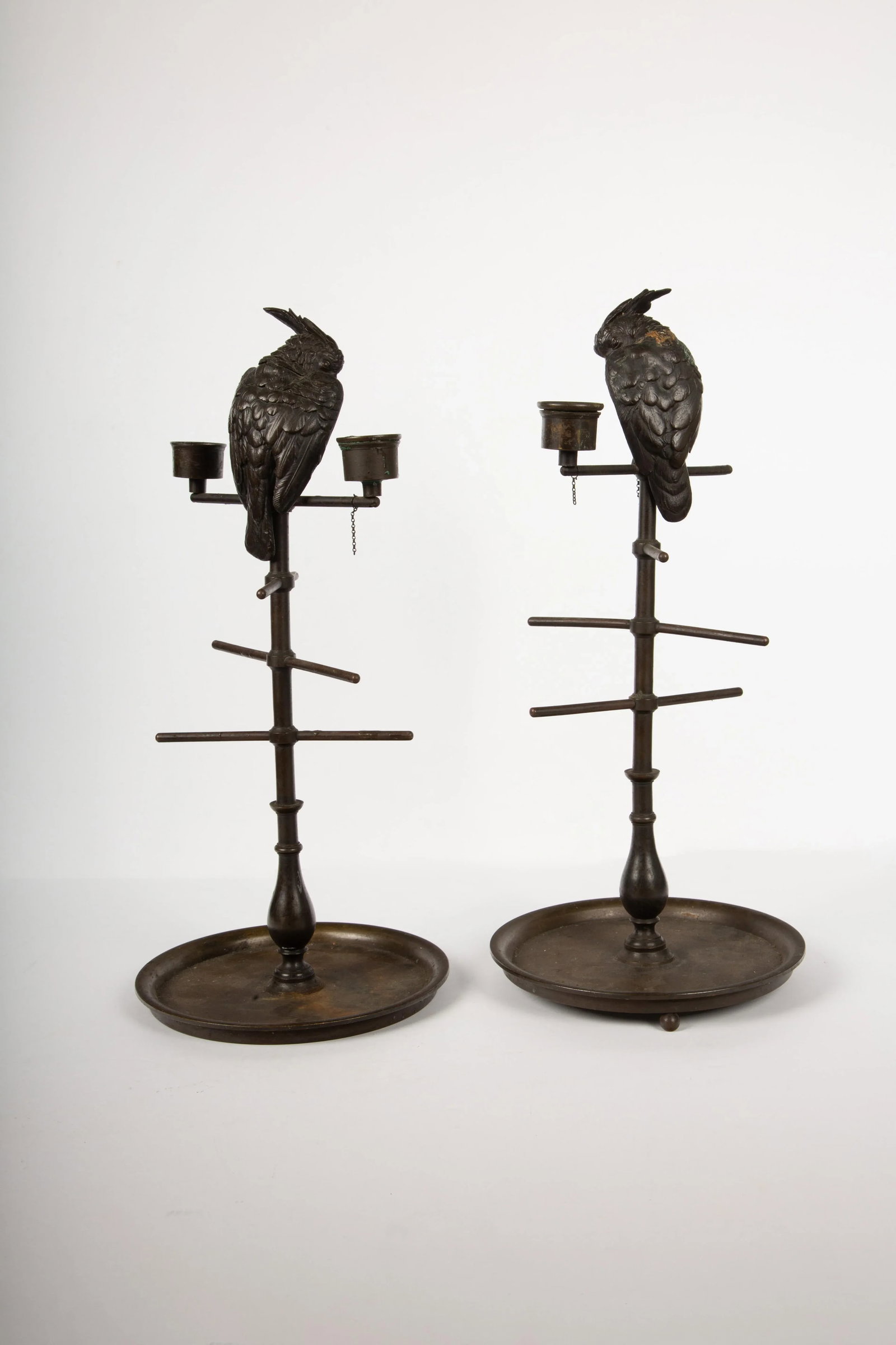 19th Century Parakeet Perch Inkwell Candlesticks: Ink 'n' Perch Delight! - A Pair - 6