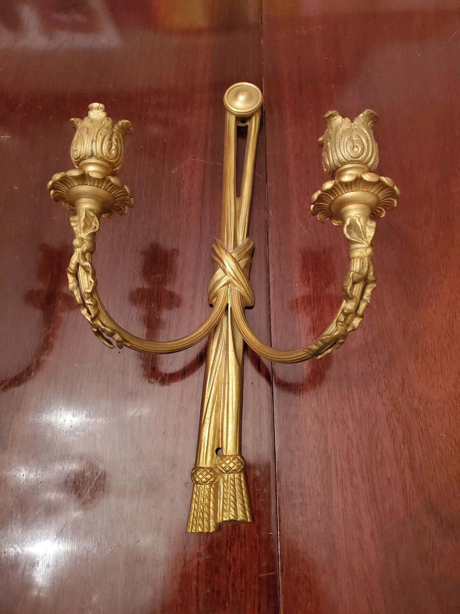 Pair Antique Gilt Bronze Ormolu Louis XV Style Sconces - 2