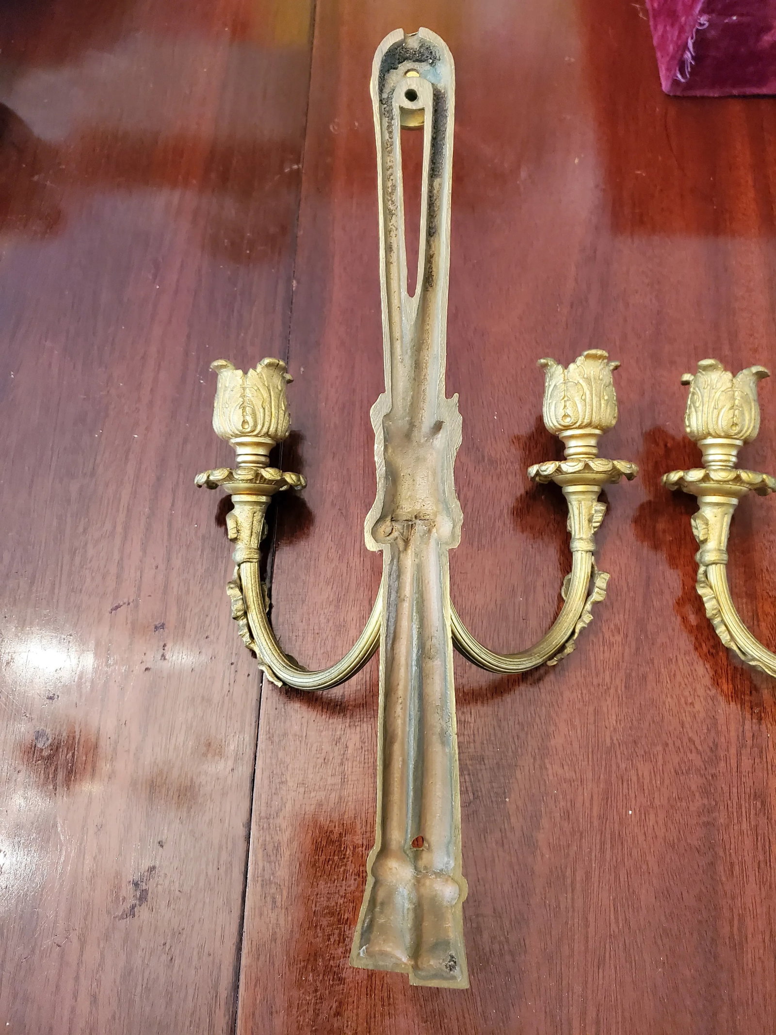 Pair Antique Gilt Bronze Ormolu Louis XV Style Sconces - 5