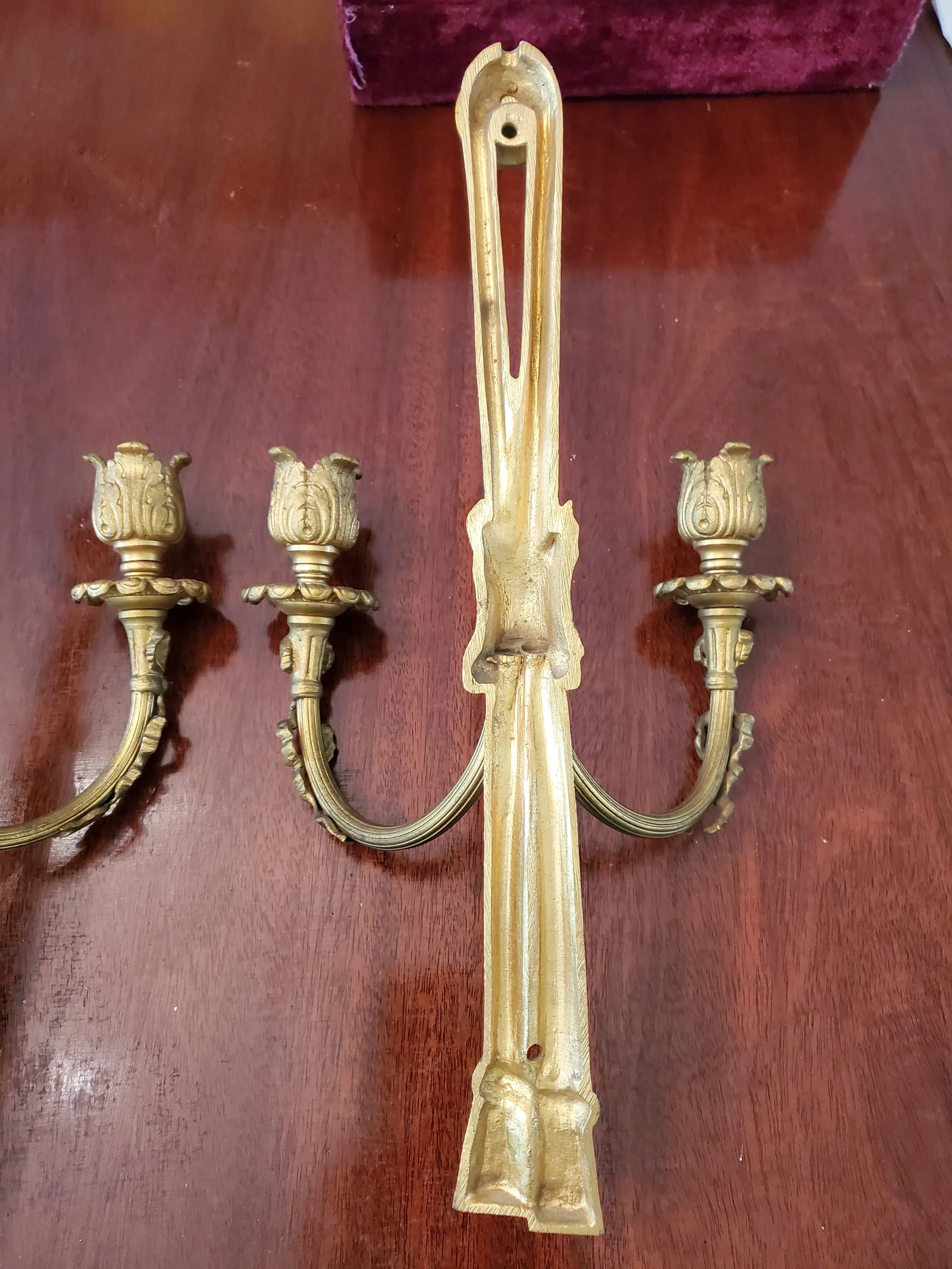 Pair Antique Gilt Bronze Ormolu Louis XV Style Sconces - 7