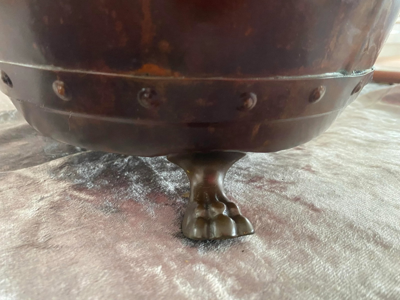 Antique Late 1800s Handmade Copper Champagne Bucket With Decorative Lions Head Handles - 3