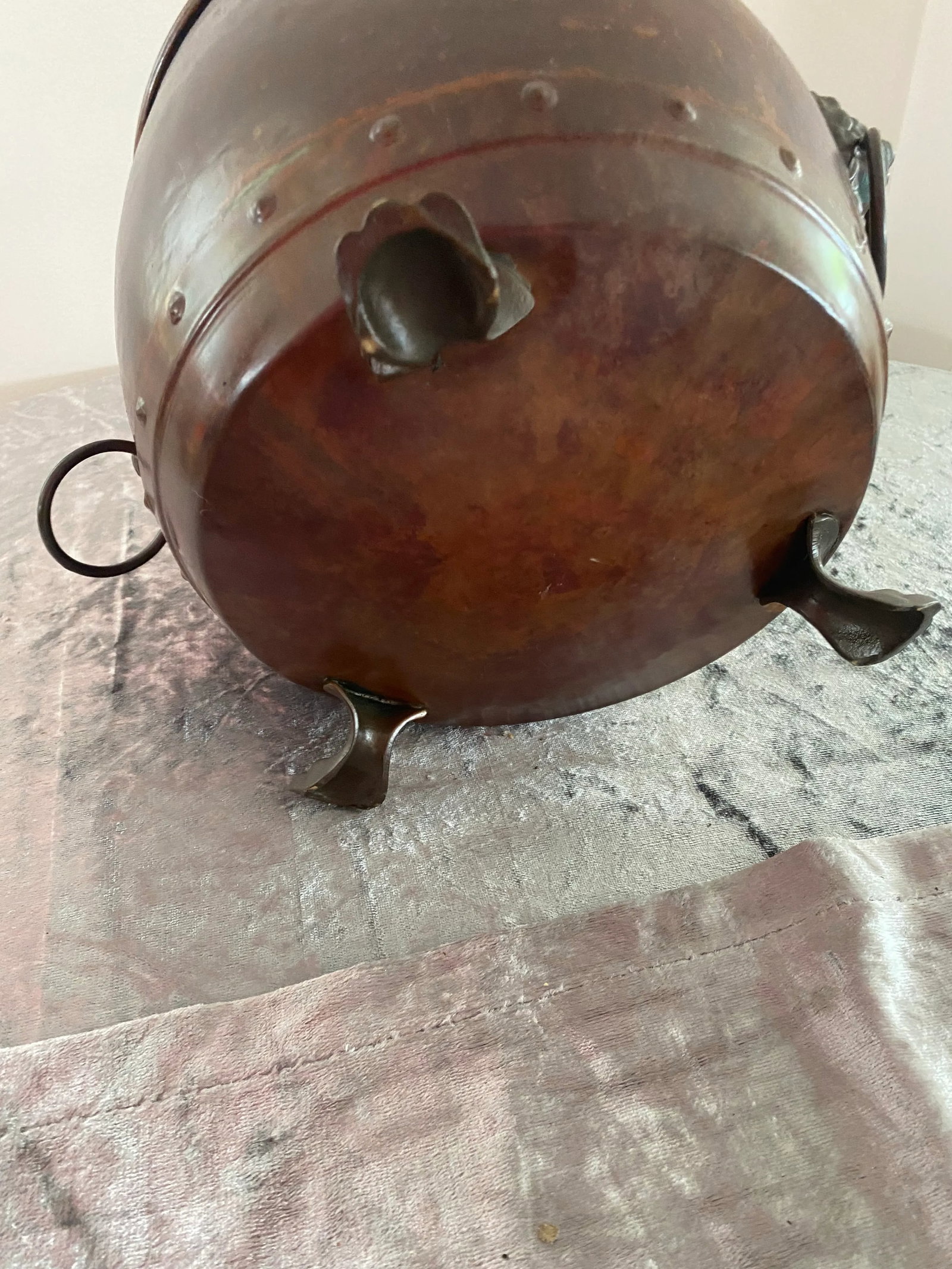 Antique Late 1800s Handmade Copper Champagne Bucket With Decorative Lions Head Handles - 5