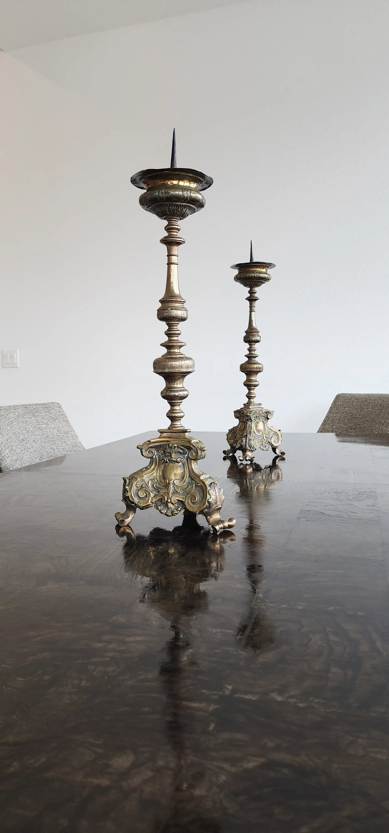 Antique Italism Bronze Candlesticks- Set of 2 - 9
