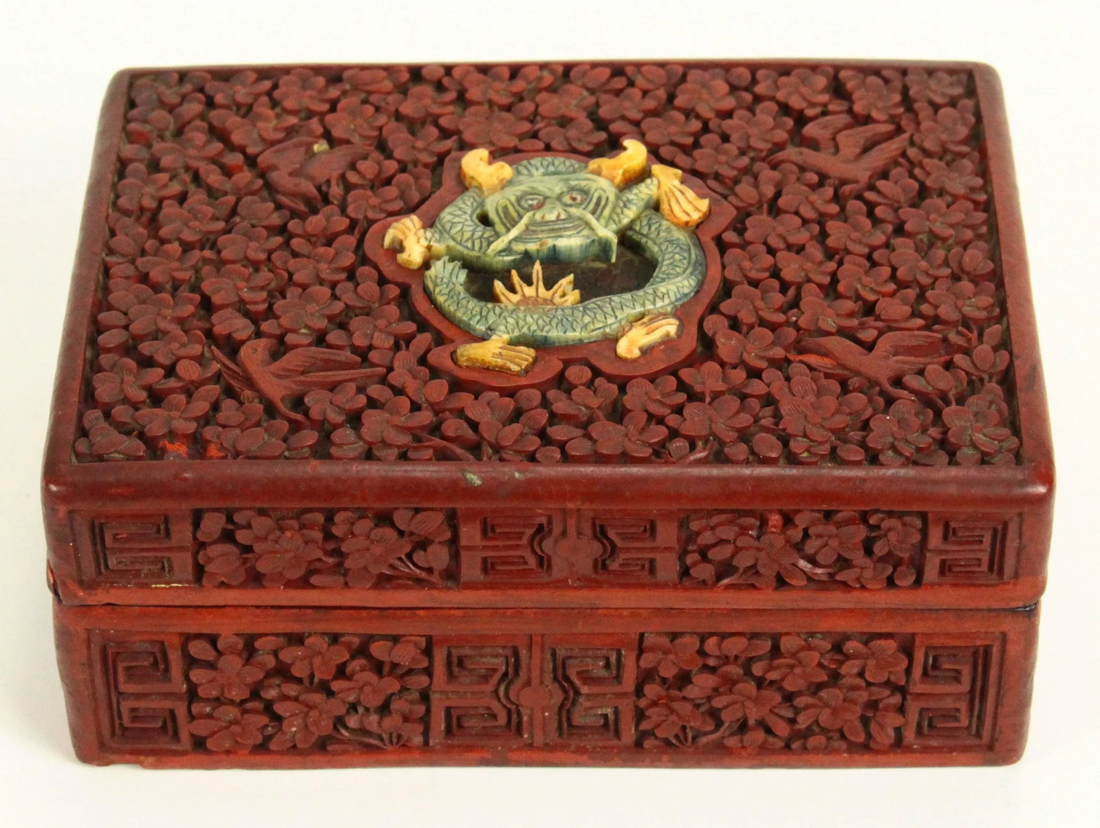Late 19th Century Chinese Red Cinnabar Box With Carved Stone Dragon - 3