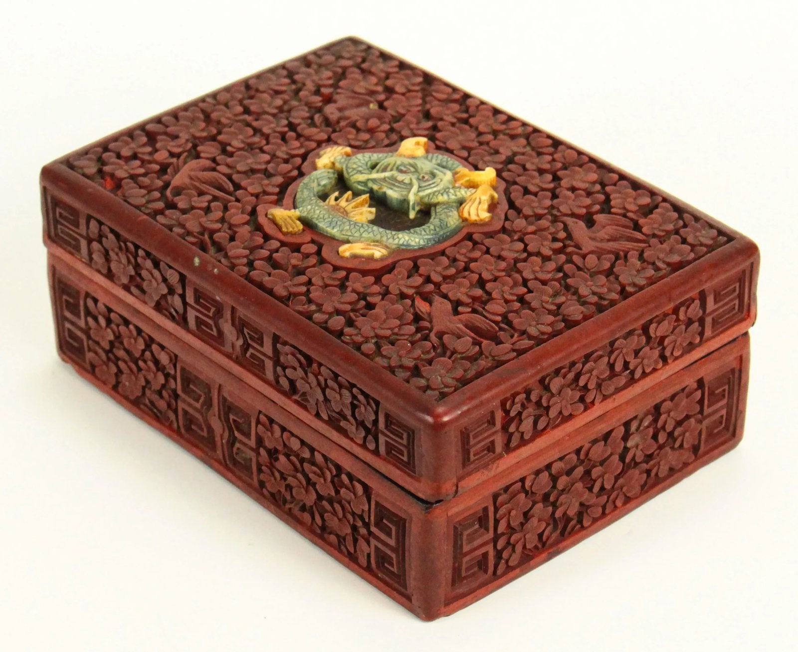 Late 19th Century Chinese Red Cinnabar Box With Carved Stone Dragon - 4