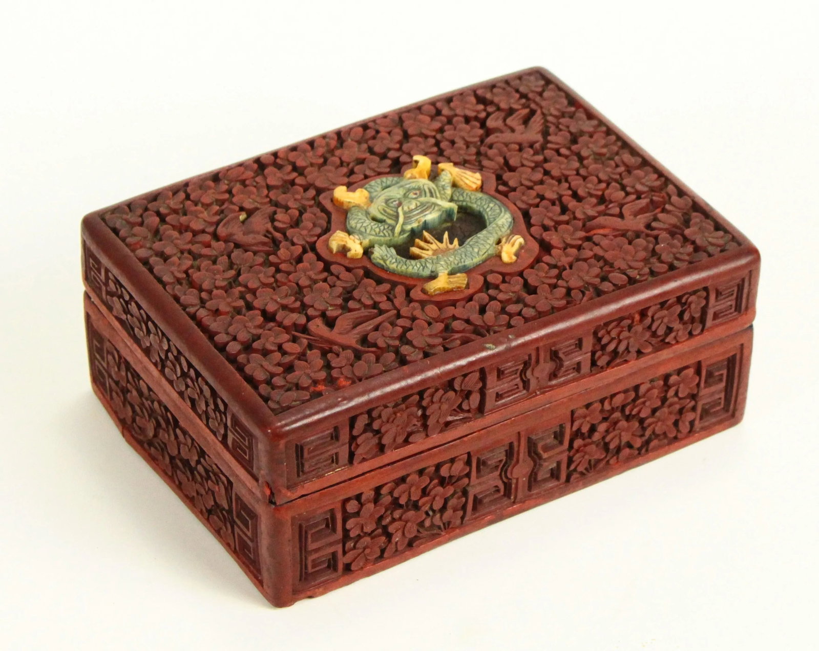 Late 19th Century Chinese Red Cinnabar Box With Carved Stone Dragon - 5