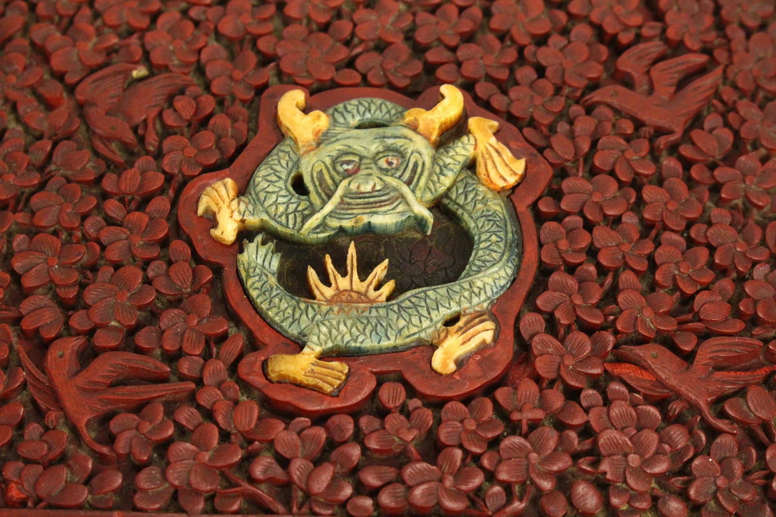 Late 19th Century Chinese Red Cinnabar Box With Carved Stone Dragon - 6