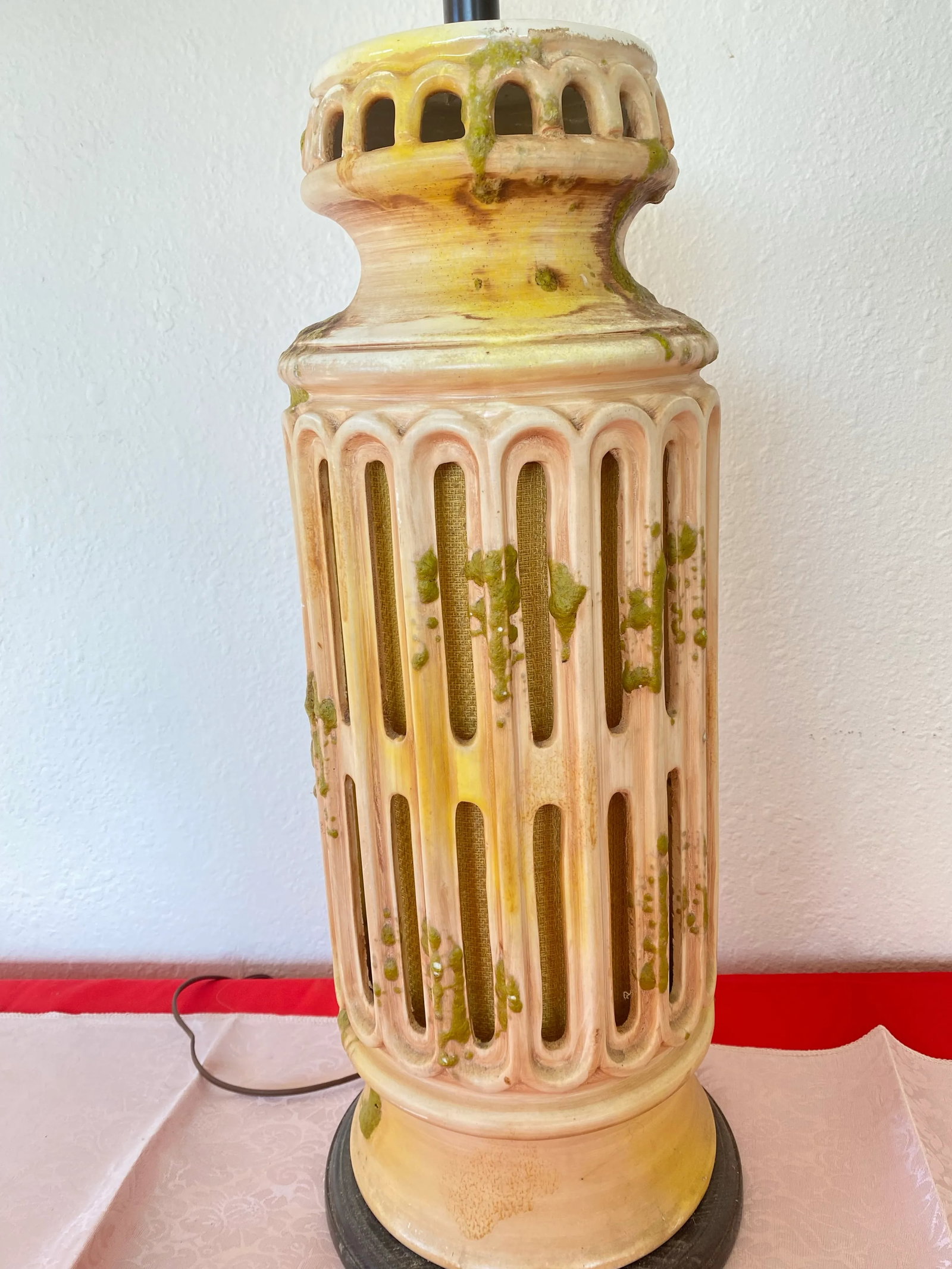1970s Matching Mid-Century Table Lamp and Pendant Light Ceramic Handmade - Set of 2 - 3
