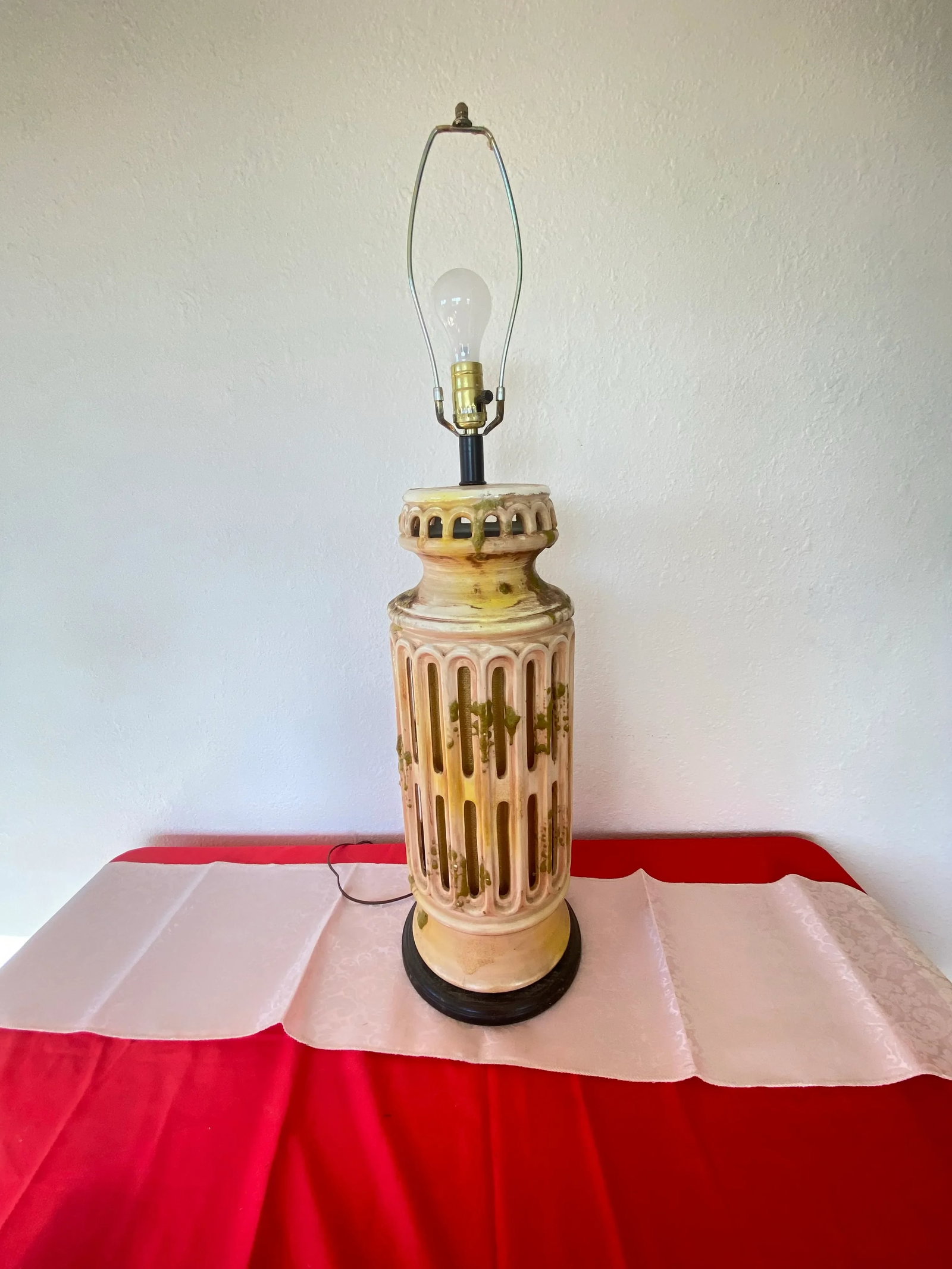 1970s Matching Mid-Century Table Lamp and Pendant Light Ceramic Handmade - Set of 2 - 8