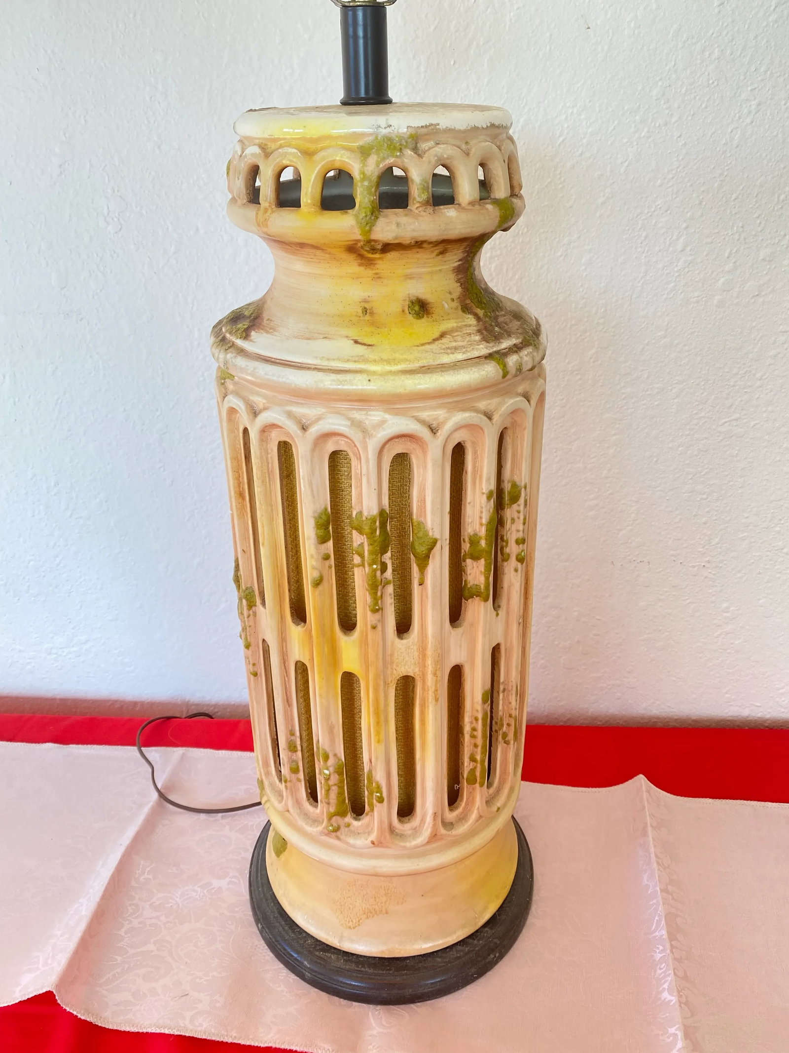 1970s Matching Mid-Century Table Lamp and Pendant Light Ceramic Handmade - Set of 2 - 9