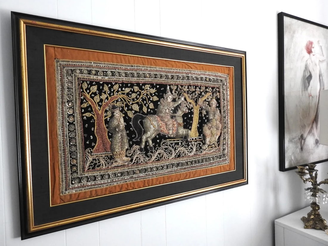 1930s Burmese Kalaga Tapestry Framed Ramayana - 2