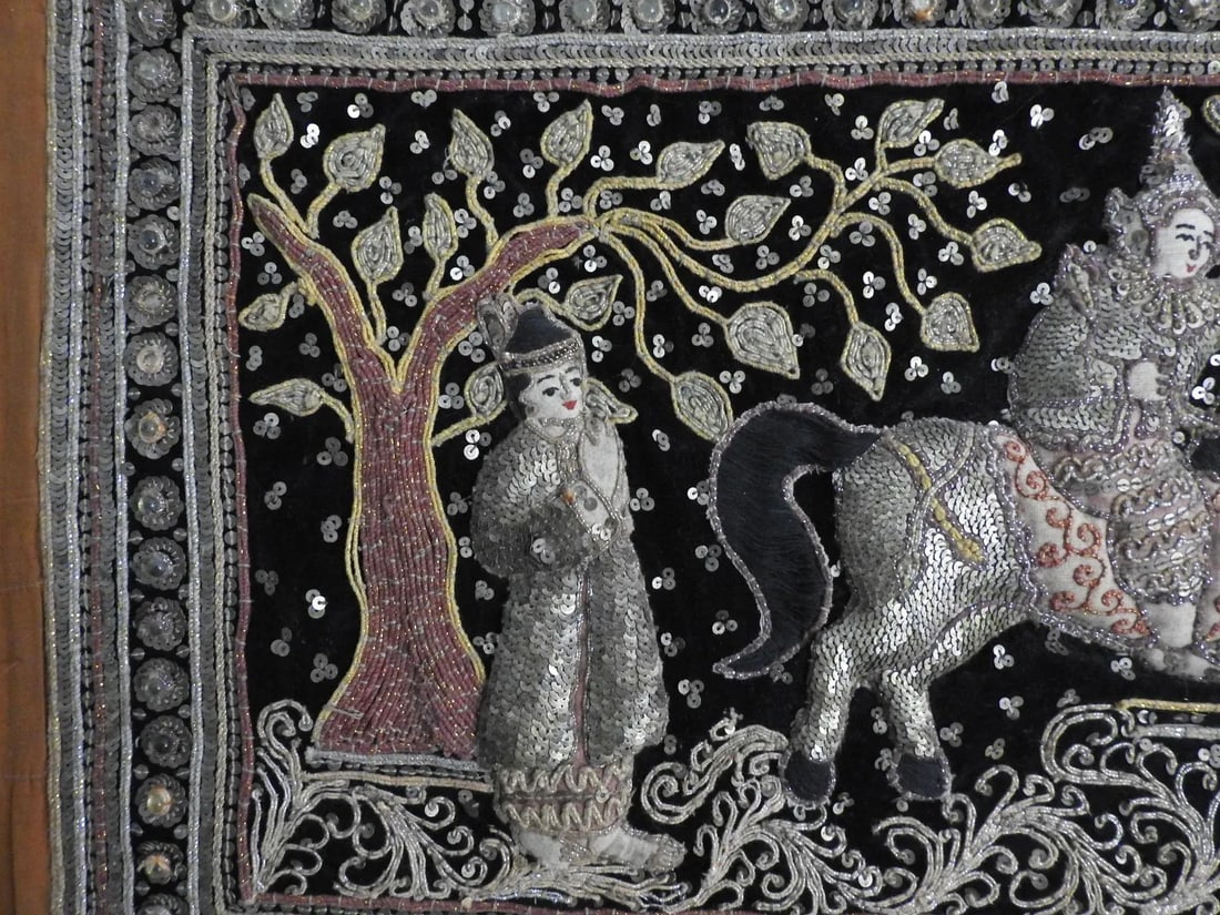 1930s Burmese Kalaga Tapestry Framed Ramayana - 5