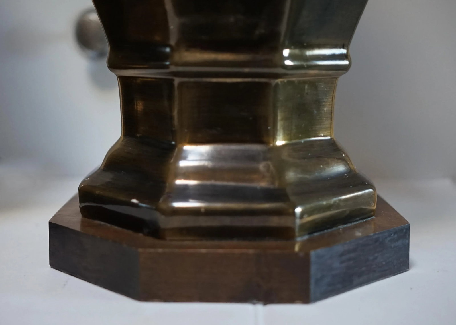 Vintage Brass Look, Hexagonal Ceramic Table Lamps, a Pair - 9