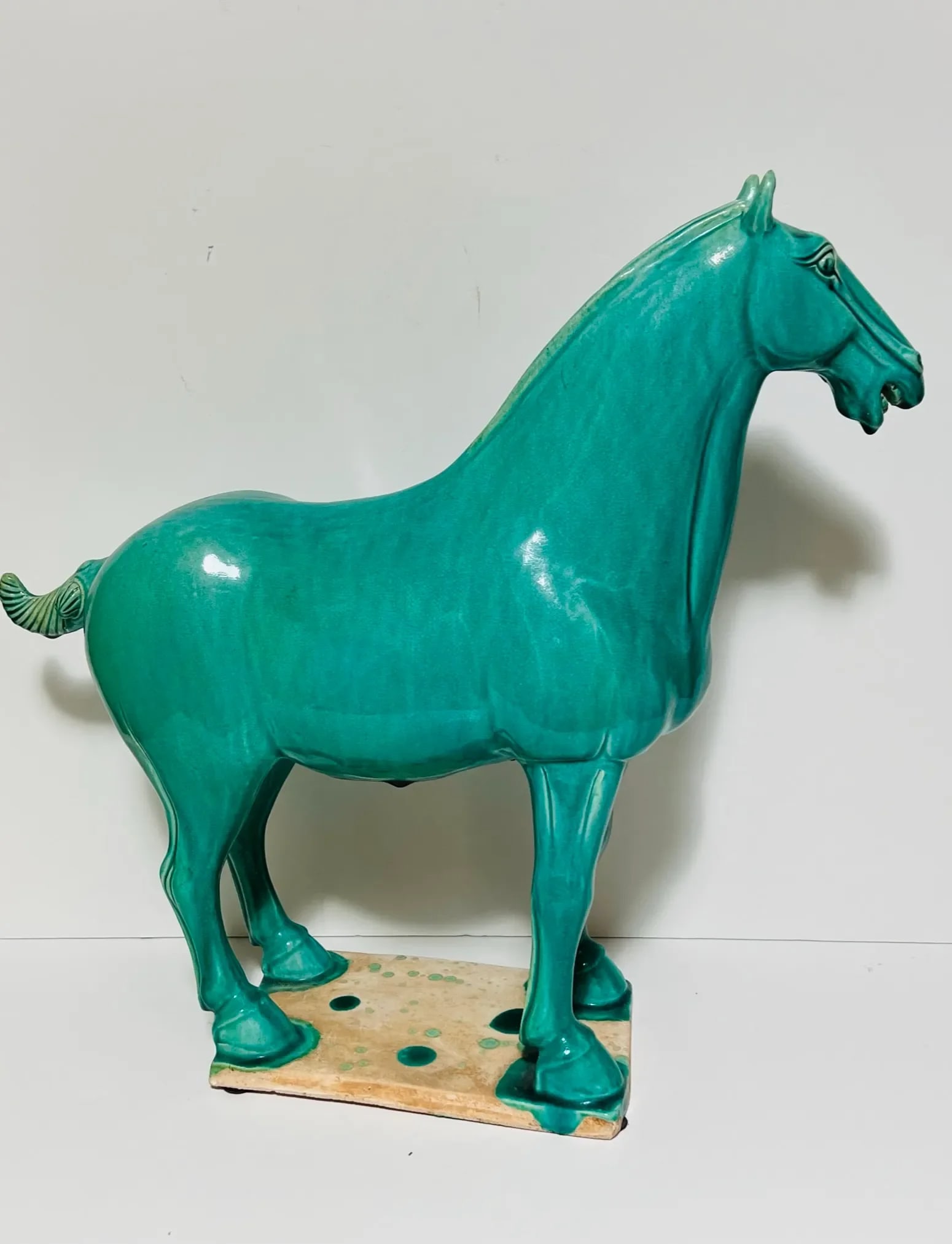 Vintage Ceramic Horse Standing Four Square on Plaque - 2