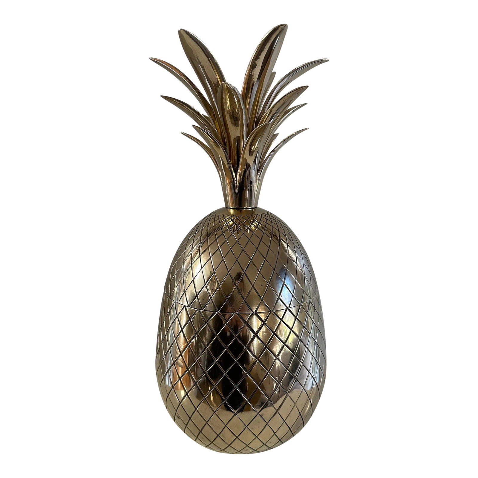 Extra Large Vintage Brass Pineapple: Vintage mid-century modern brass pineapple. Extra large size is perfect for a unique ice bucket or as a stunning decoration. Hand polished and in very good condition for its age. You won't find