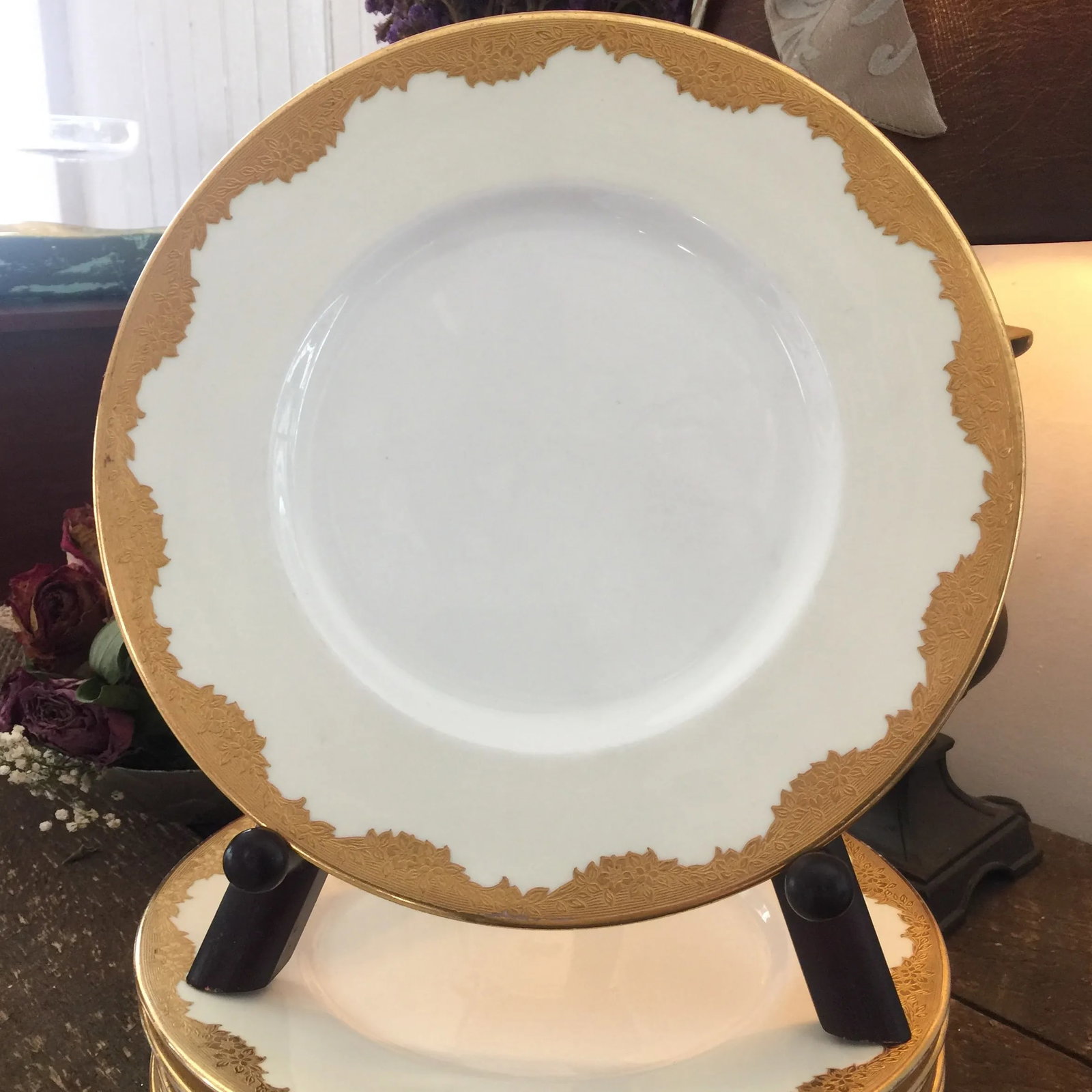 Minton Gold Encrusted Dinner Plates, Davis Collamore New York, Pattern H2564 - Set of 7 - 2